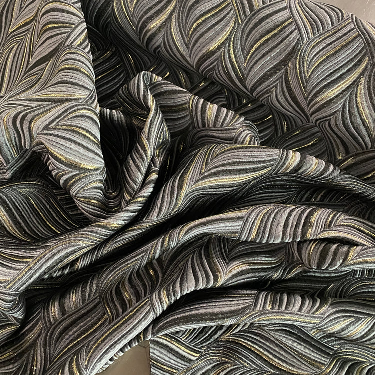 Baroque Leaves Wave Brocade - Silver / Gold / Grey