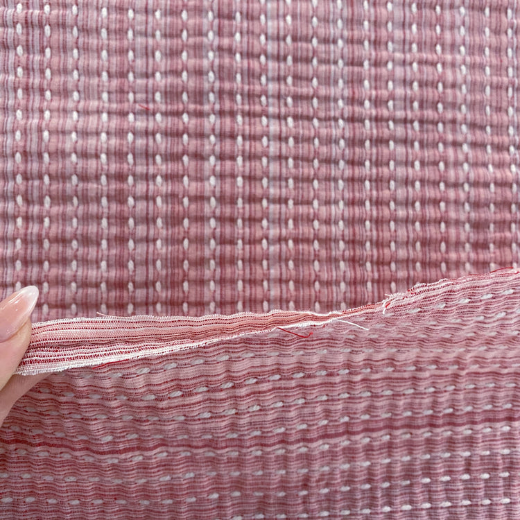 Sashiko Boro Yarn Stripe Cotton - Light Pink