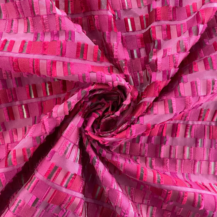 Rectangular Checkerboard Fringe Devore Organza - Fuchsia