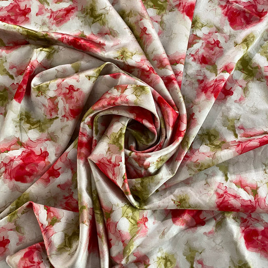 Watercolour Roses Stretch Silk Satin