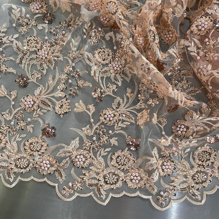 Embellished Flora Net - Light Coral Blush