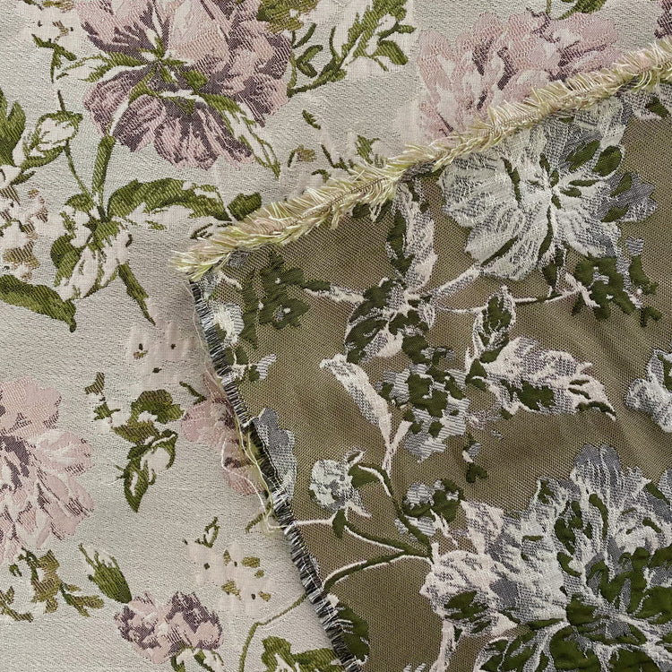 Soft Rose Brocade - White Smoke / Olive Drab / Lavender Blush