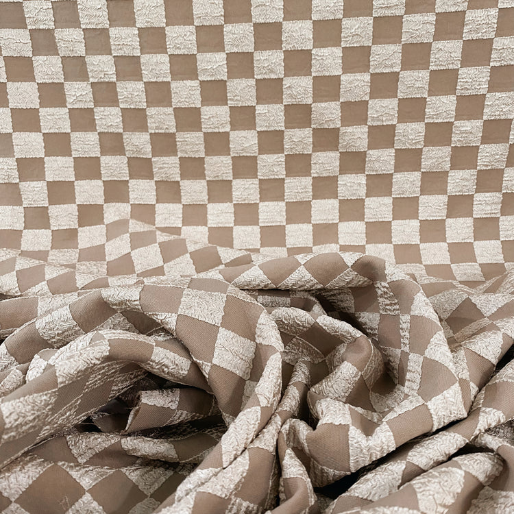 (Remnant) Stretch Chequered Double Weave - Brown - 65cm