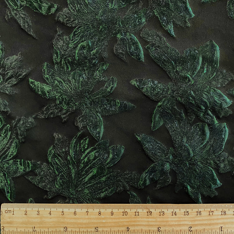 Gilded Lily Cloqué Brocade - Dark Green / Black
