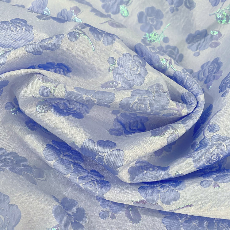 Floral Vine Poly/Lurex/Nylon Brocade - Powder Blue/Mint