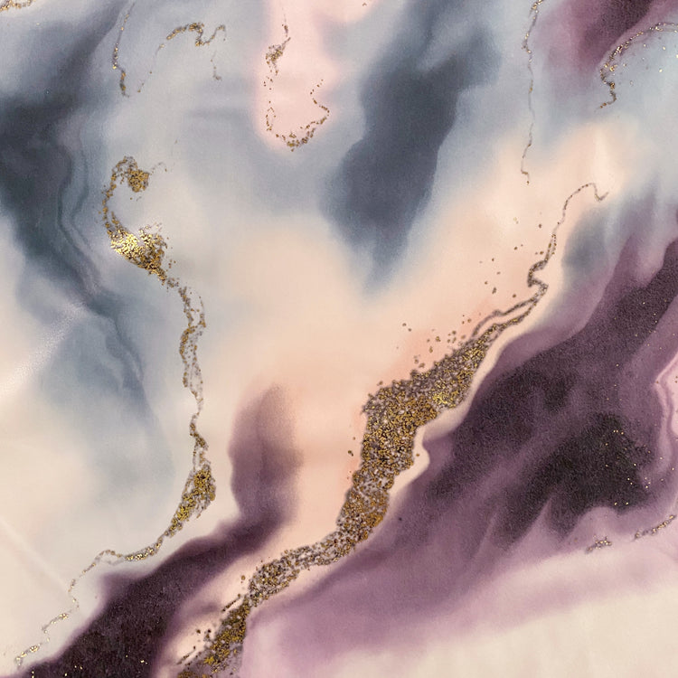 Rococo Marble Swirl Charmeuse - Steel Blue / Lavender / Gold