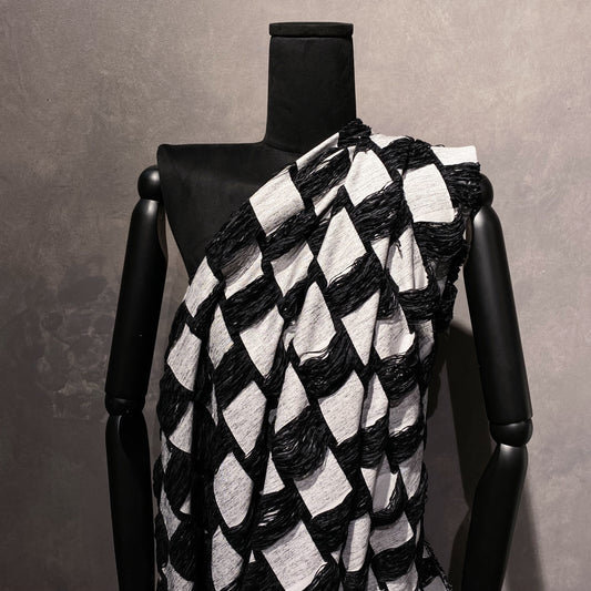 Chenille Yarn Float Checkerboard Twill - Black/White