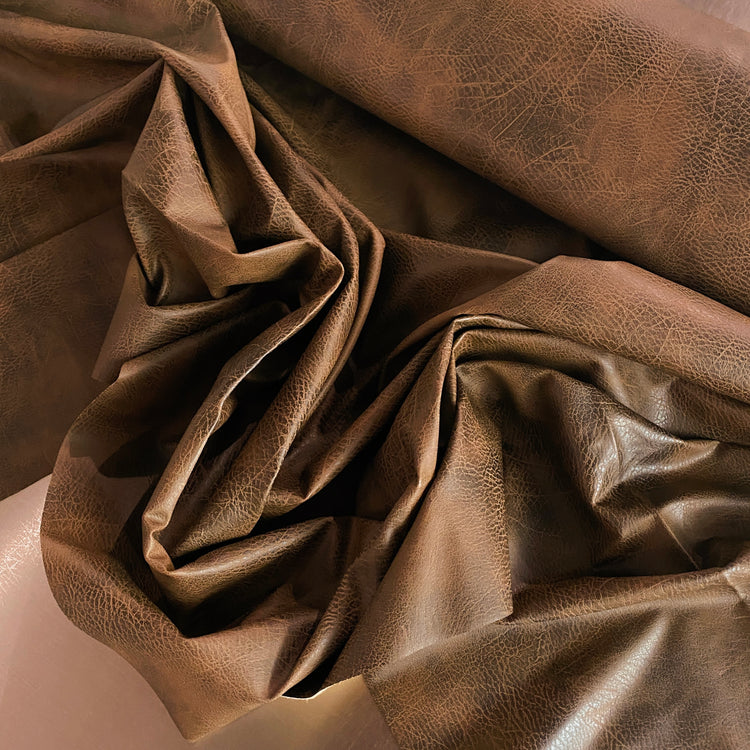 Aged Coarse Grain Faux Leather - Saddle Brown / Sandy Brown