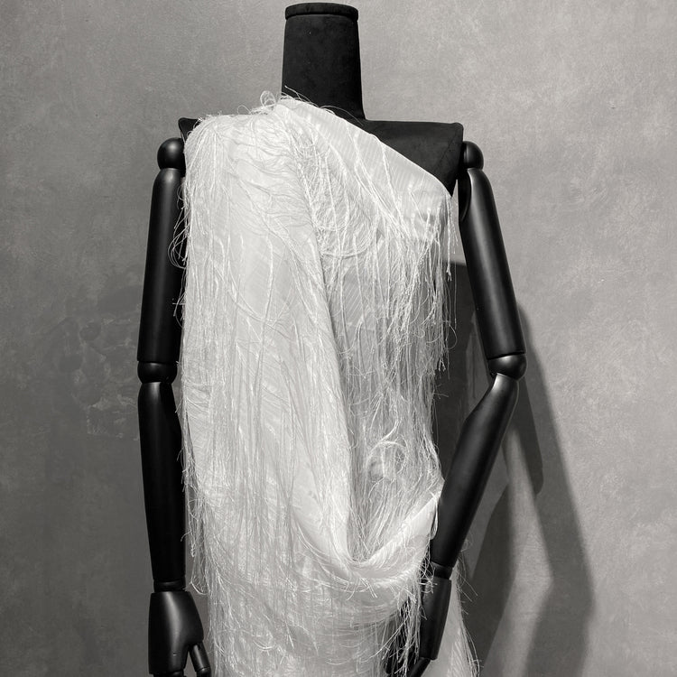 Long Tasseled Dobby Weave - White