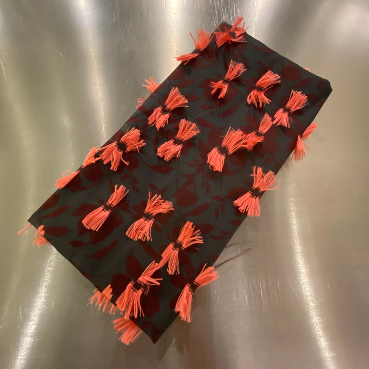 (Remnant) Fringed Floral Acrylic/Poly/Lurex Damask - Black / Salmon - 42cm