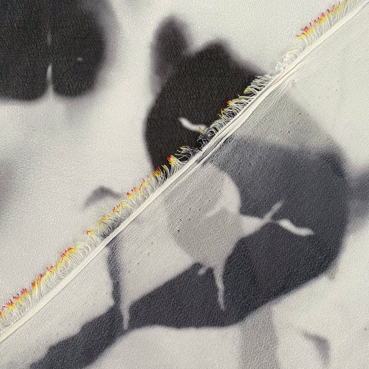 Burnt Paper Print Crepe de Chine - White/Black