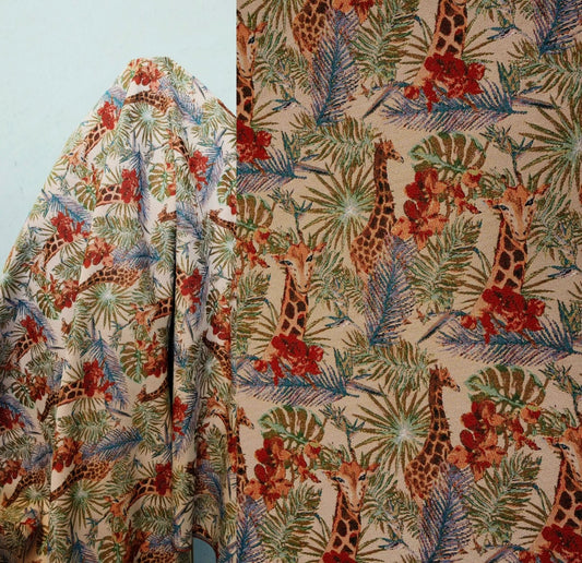 Giraffe & Palm Frond Jacquard - Tan/Rust