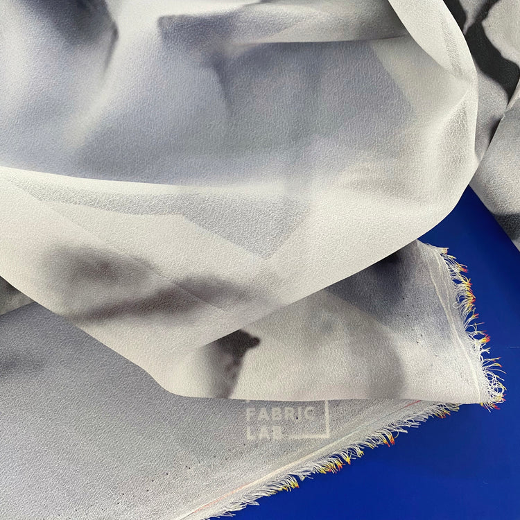 Burnt Paper Print Crepe de Chine - White/Black