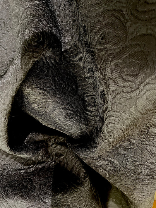 Fine Rose Cotton/Poly Damask - Black