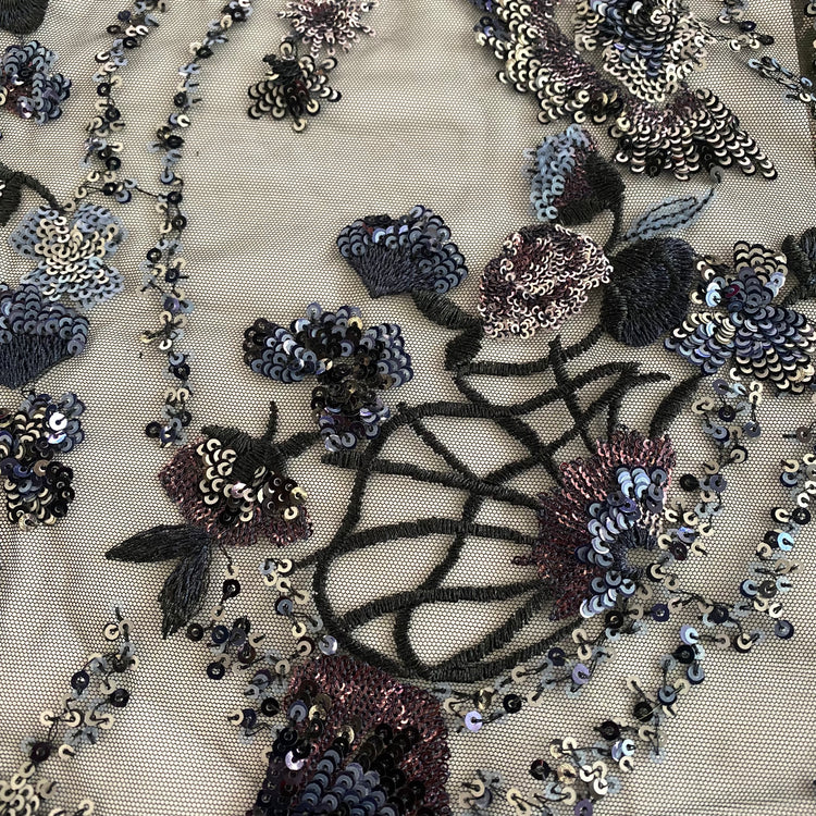 Spring Blossom Sequined Tulle - Black/Lavender