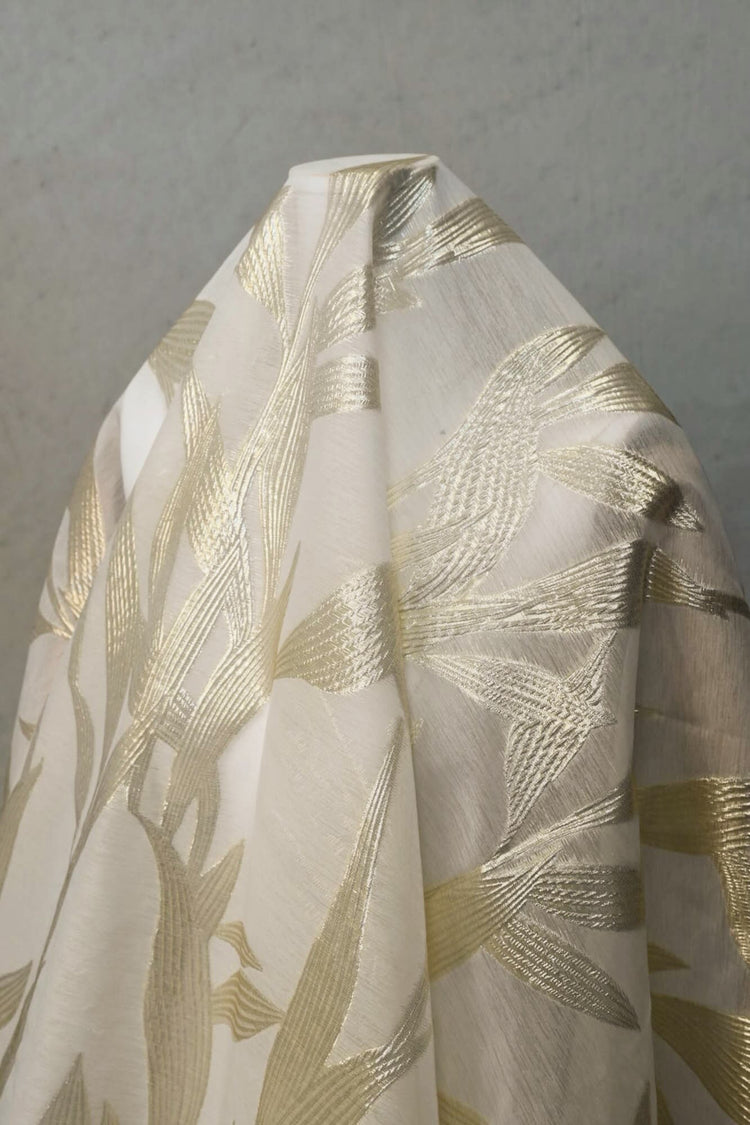 Metallic Bamboo Insert Chiffon - Lemon Chiffon Metallic/White