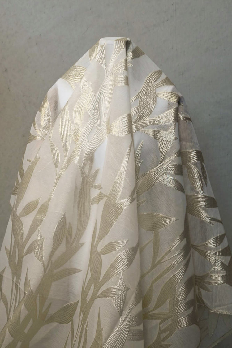 Metallic Bamboo Insert Chiffon - Lemon Chiffon Metallic/White
