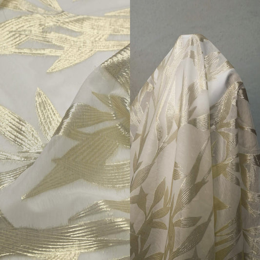 Metallic Bamboo Insert Chiffon - Lemon Chiffon Metallic/White