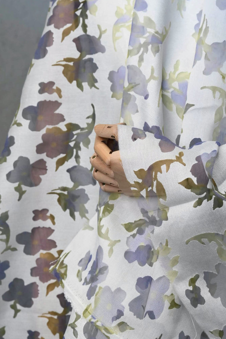Chiffon Pansy Window Cotton/Nylon Twill - Lavender/Pale Goldenrod