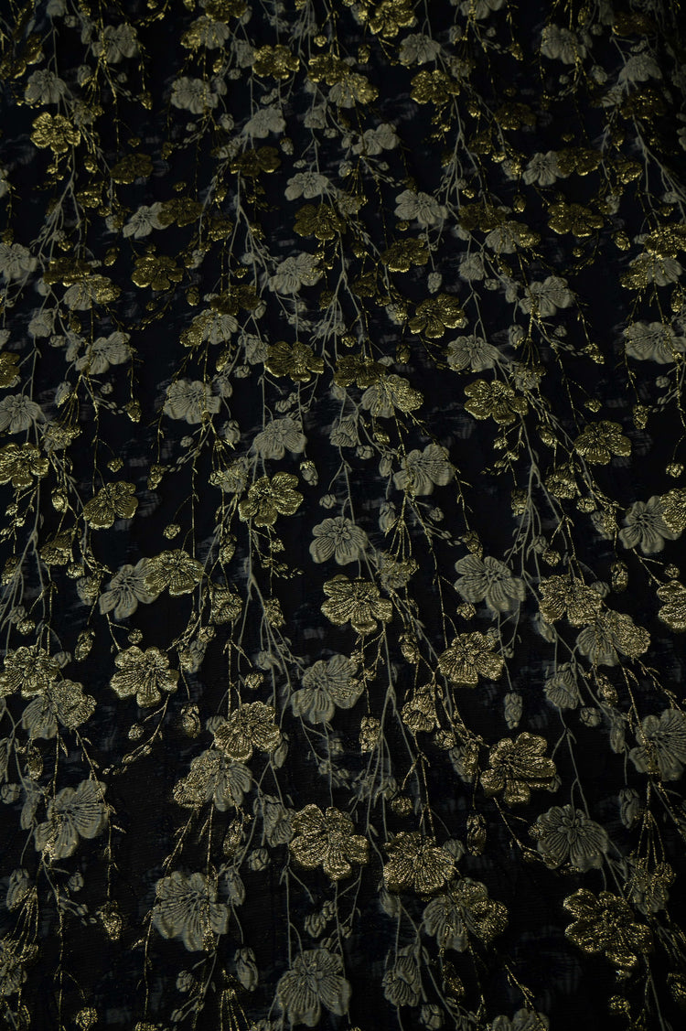 Cinquefoil Flower Brocade - Midnight Blue/Gold Metallic