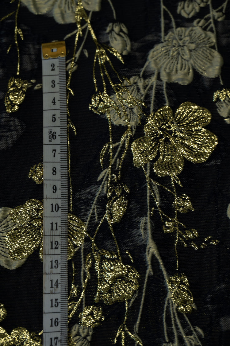 Cinquefoil Flower Brocade - Midnight Blue/Gold Metallic