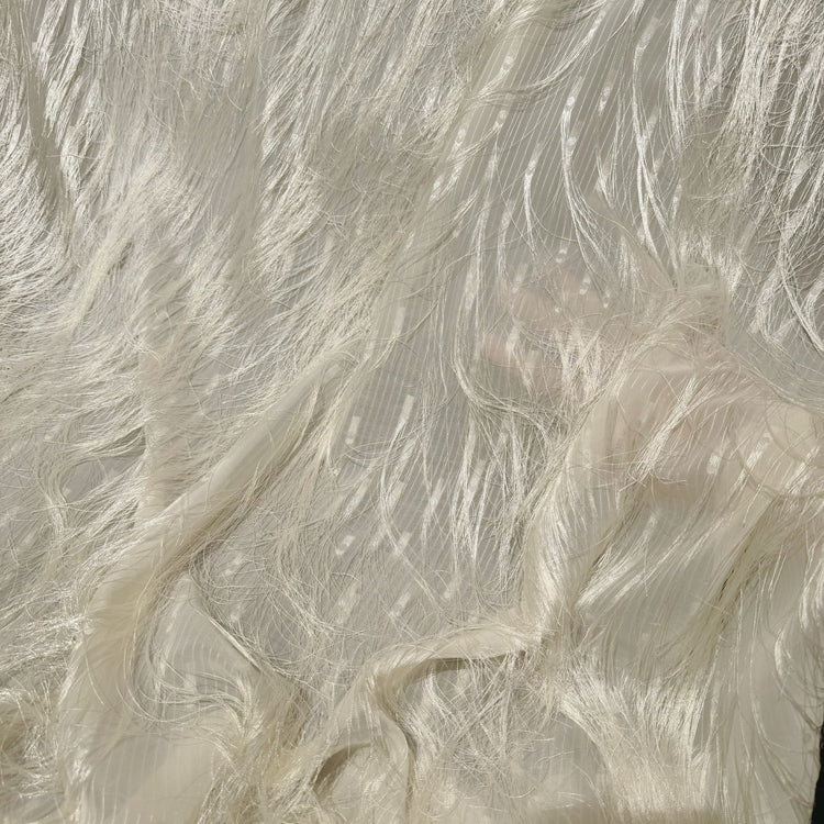 Pin Stripe Long Tasseled Dobby Weave - White
