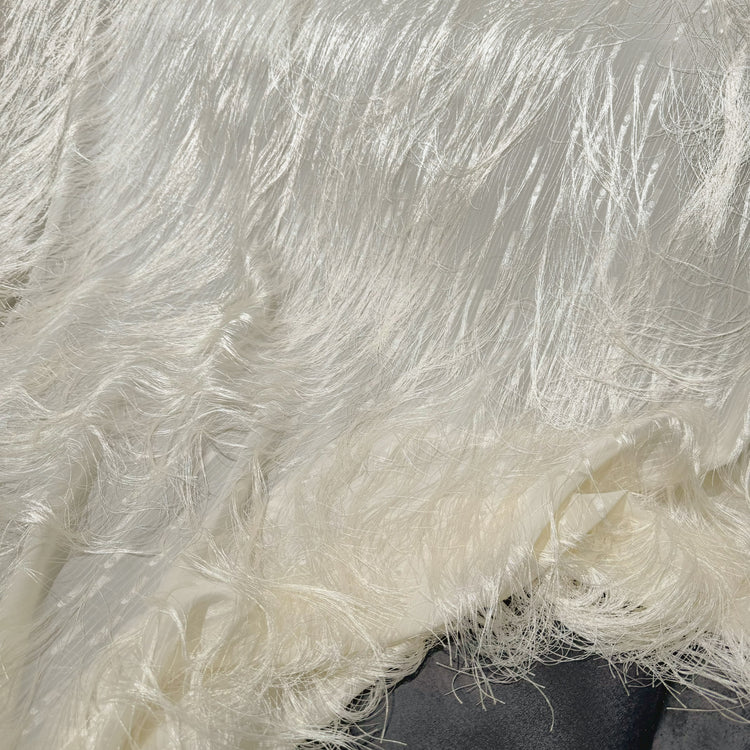 Pin Stripe Long Tasseled Dobby Weave - White