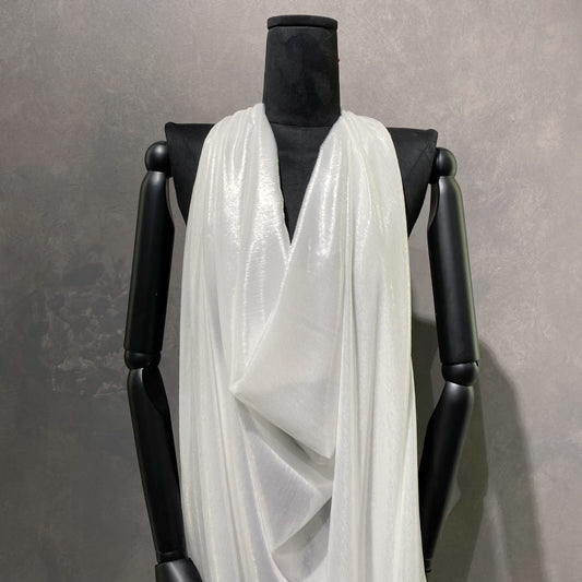 Brushed Metallic Long-pile Velvet -  Silver/White