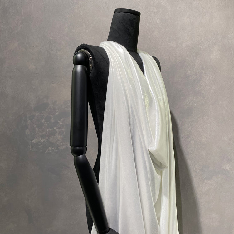 Brushed Metallic Long-pile Velvet -  Silver/White