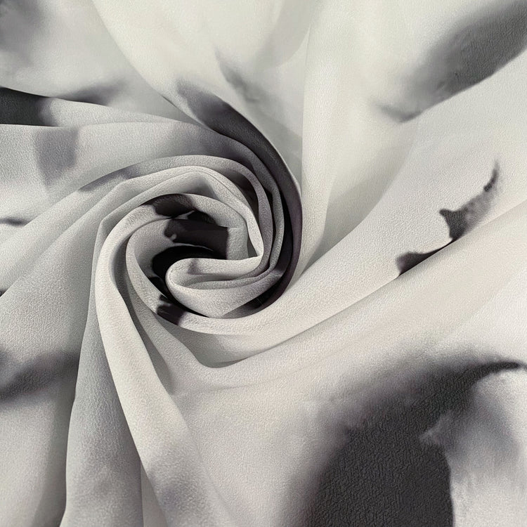 Burnt Paper Print Crepe de Chine - White/Black