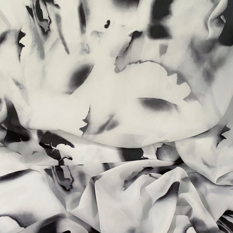 Burnt Paper Print Crepe de Chine - White/Black