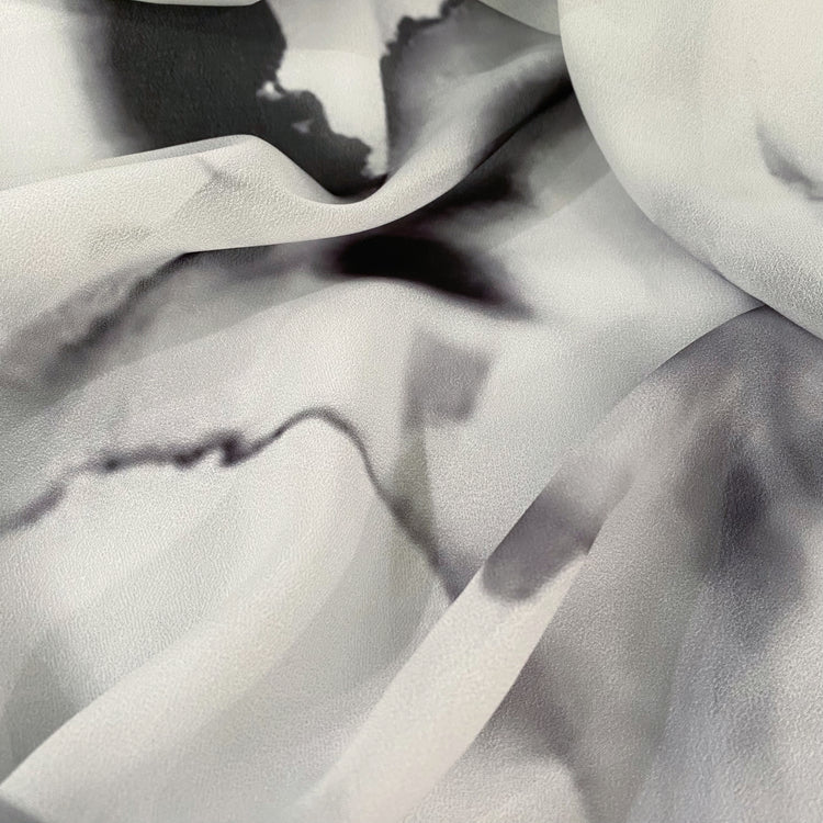 Burnt Paper Print Crepe de Chine - White/Black