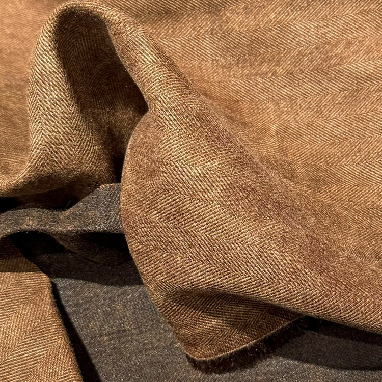 Natural Dyed Tussah Silk Herringbone - Saddle Brown