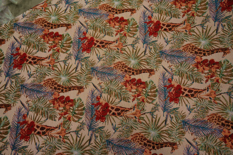 Giraffe & Palm Frond Jacquard - Tan/Rust