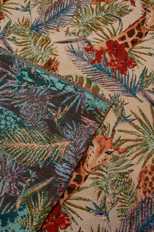Giraffe & Palm Frond Jacquard - Tan/Rust