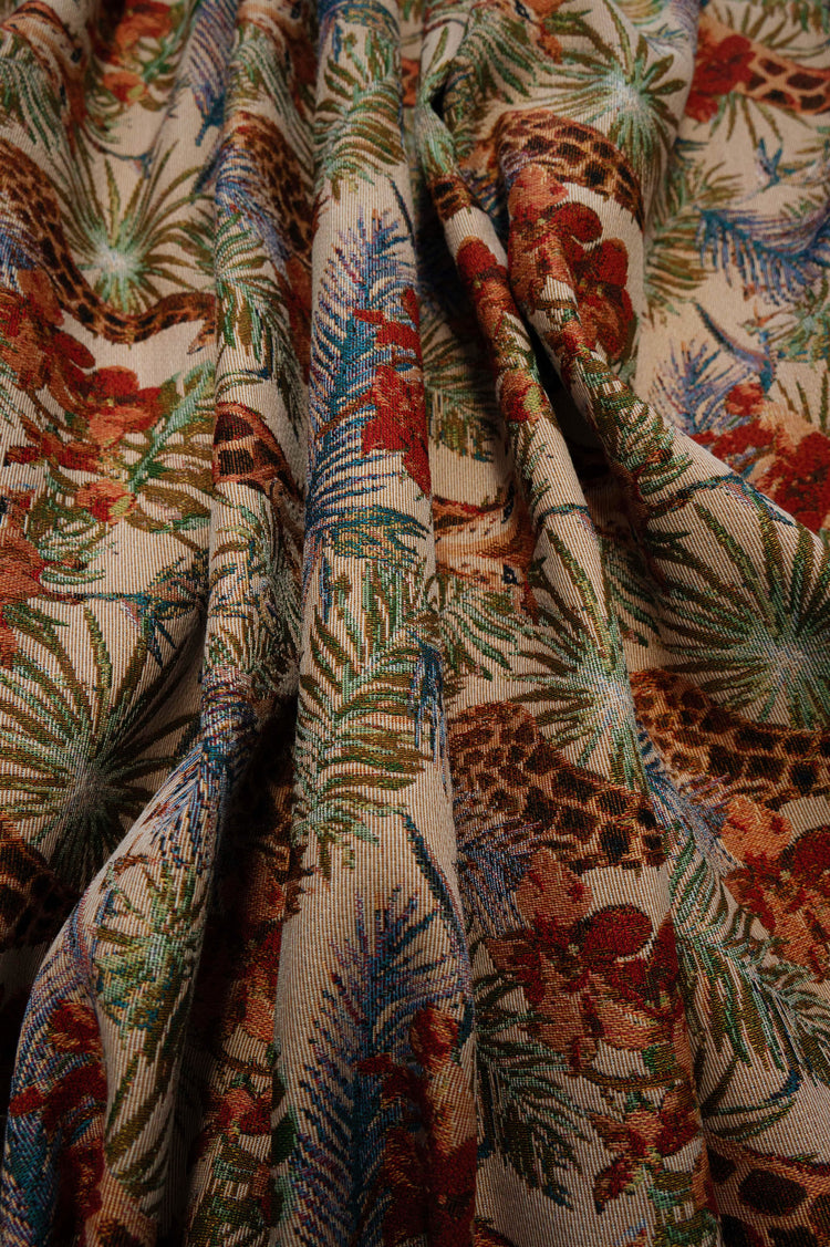 Giraffe & Palm Frond Jacquard - Tan/Rust