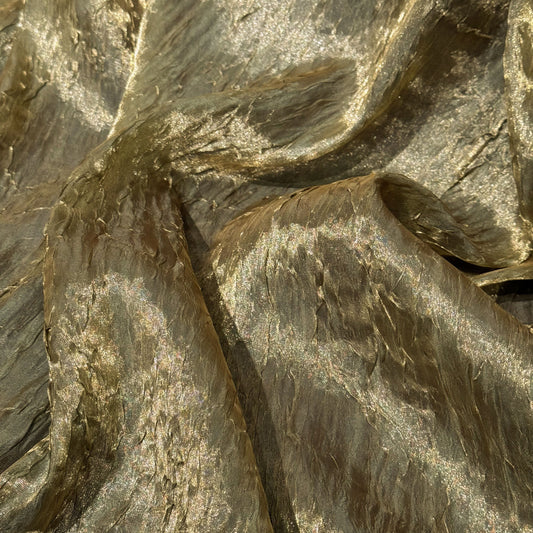 Metallic Creased Satin - Dark Goldenrod Warp/Dark Olive Green Weft