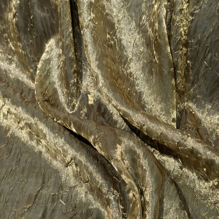 Metallic Creased Satin - Dark Goldenrod Warp/Dark Olive Green Weft