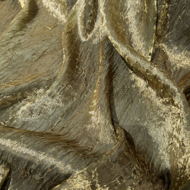 Metallic Creased Satin - Dark Goldenrod Warp/Dark Olive Green Weft