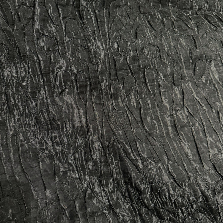 Flower & Leaf Motif Bark Texture Plisse Organza - Black