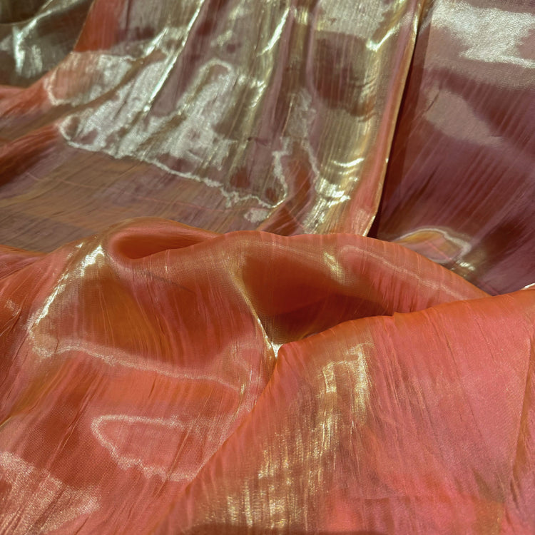 Creased Iridescent Satin - Orange/Coral