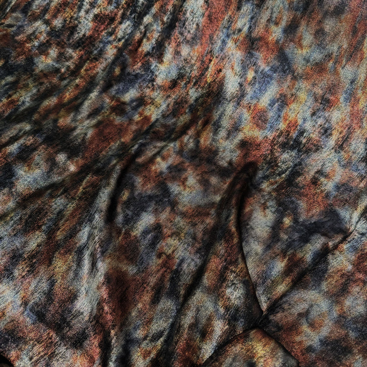 Shibori Dyed Metallic Finished Satin - Burnt Orange/Sienna