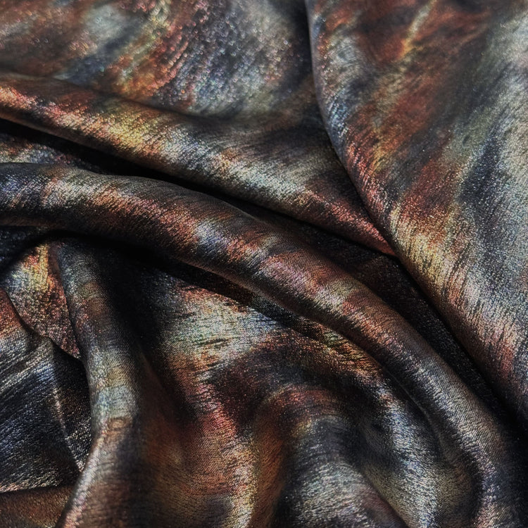 Shibori Dyed Metallic Finished Satin - Burnt Orange/Sienna