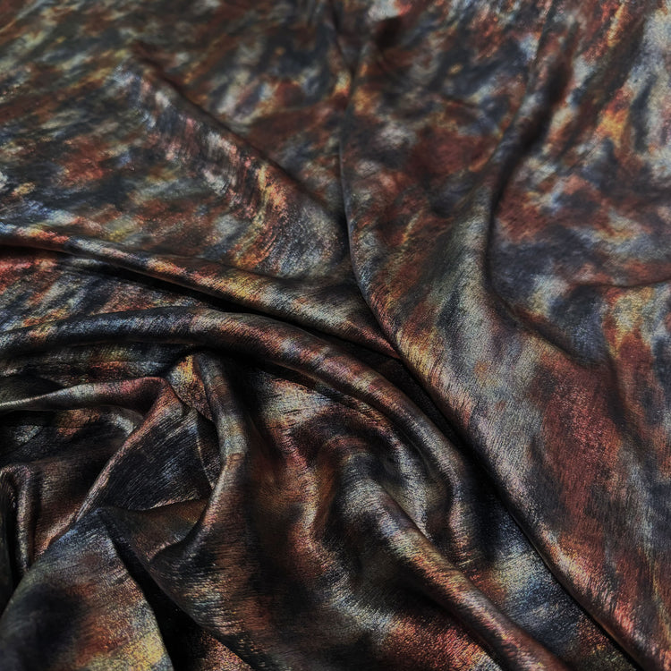 Shibori Dyed Metallic Finished Satin - Burnt Orange/Sienna