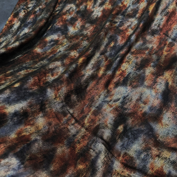 Shibori Dyed Metallic Finished Satin - Burnt Orange/Sienna