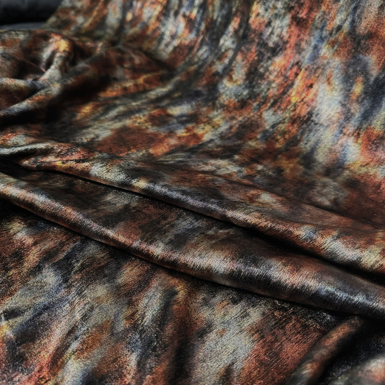 Shibori Dyed Metallic Finished Satin - Burnt Orange/Sienna