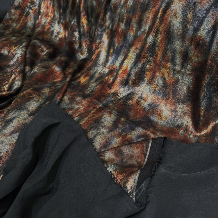 Shibori Dyed Metallic Finished Satin - Burnt Orange/Sienna
