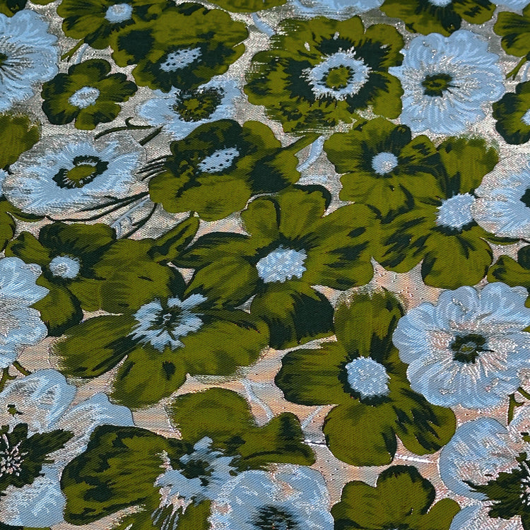 Daisy Bouquet Metallic Brocade - Dark Olive/Cadet Blue
