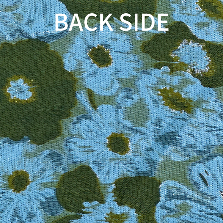 Daisy Bouquet Metallic Brocade - Dark Olive/Cadet Blue