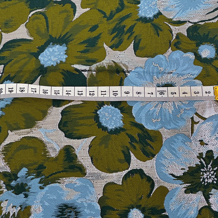 Daisy Bouquet Metallic Brocade - Dark Olive/Cadet Blue